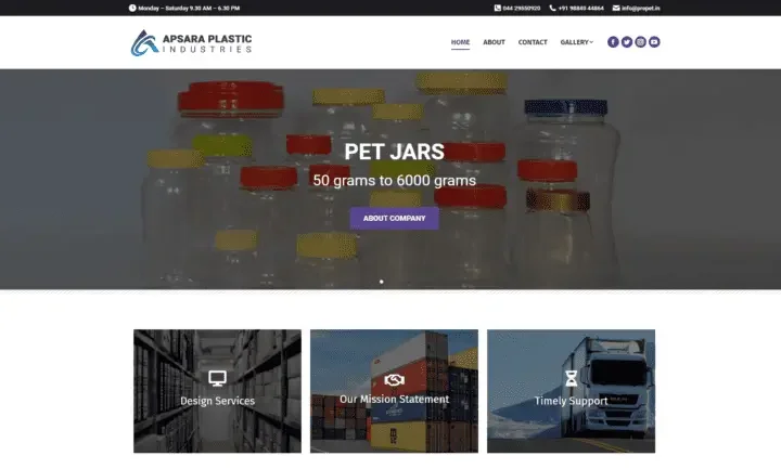 Apsara Plastic Industries Website by Elohim Software Solutions