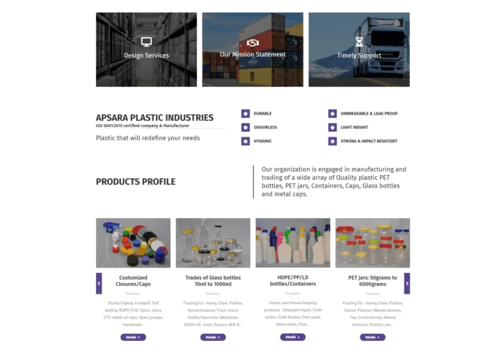 Apsara Plastic Industries Website by Elohim Software Solutions