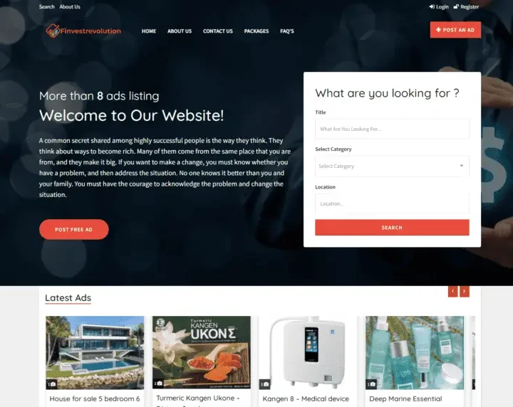 Finvestrevolution Classified Website by Elohim Software Solutions